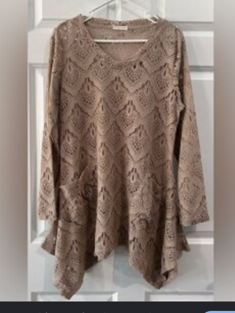indigo soul Crochet Boho Peasant Tunic in Taupe